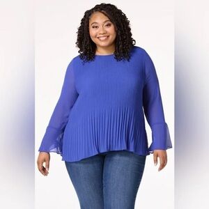 ❄️ Cato | PLUS SIZE PLEATED BELL SLEEVE TOP CLEMATIS BLUE